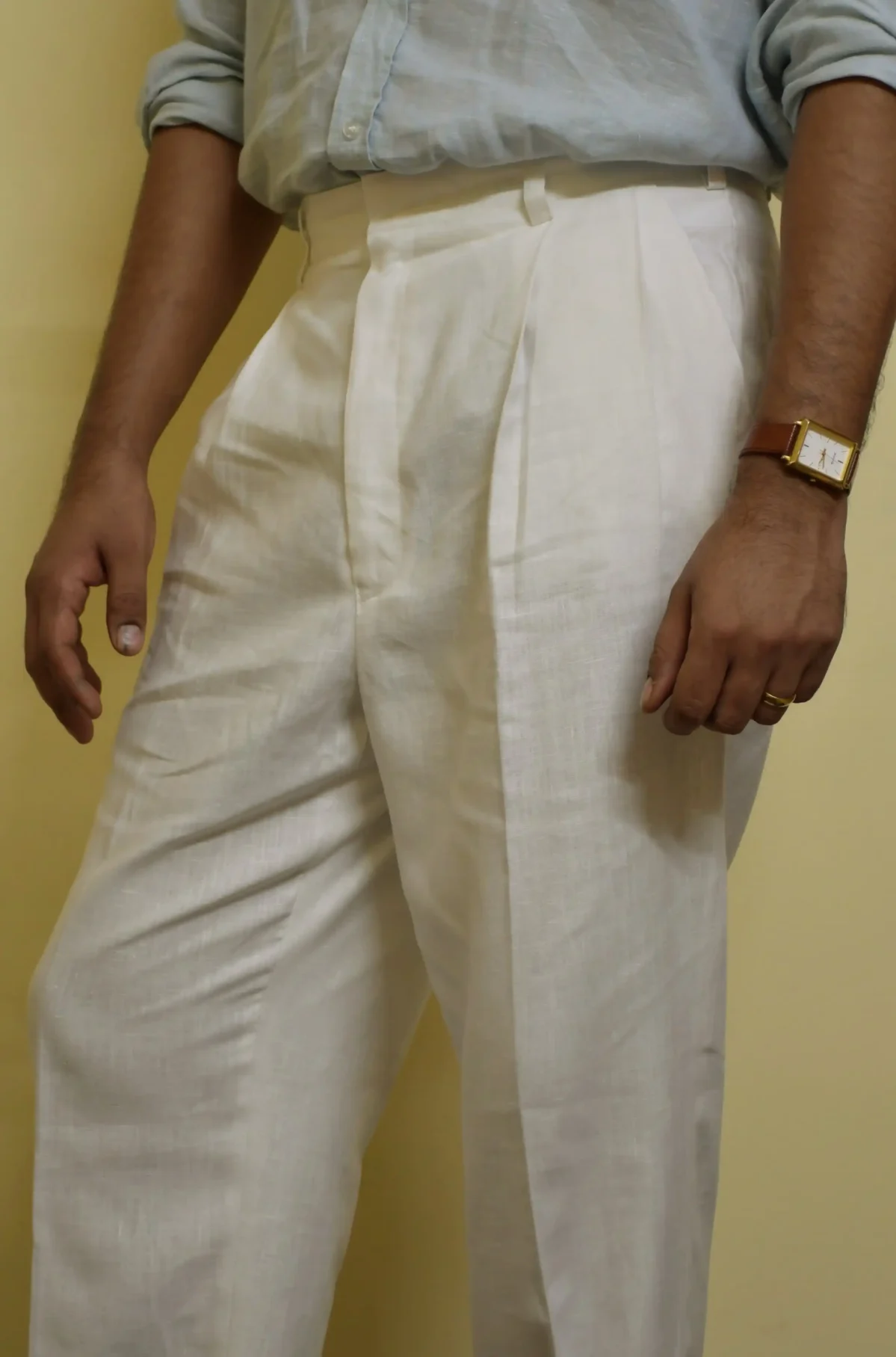 VINTAGE - CUT DOUBLE PLEATED LINEN TROUSERS - White