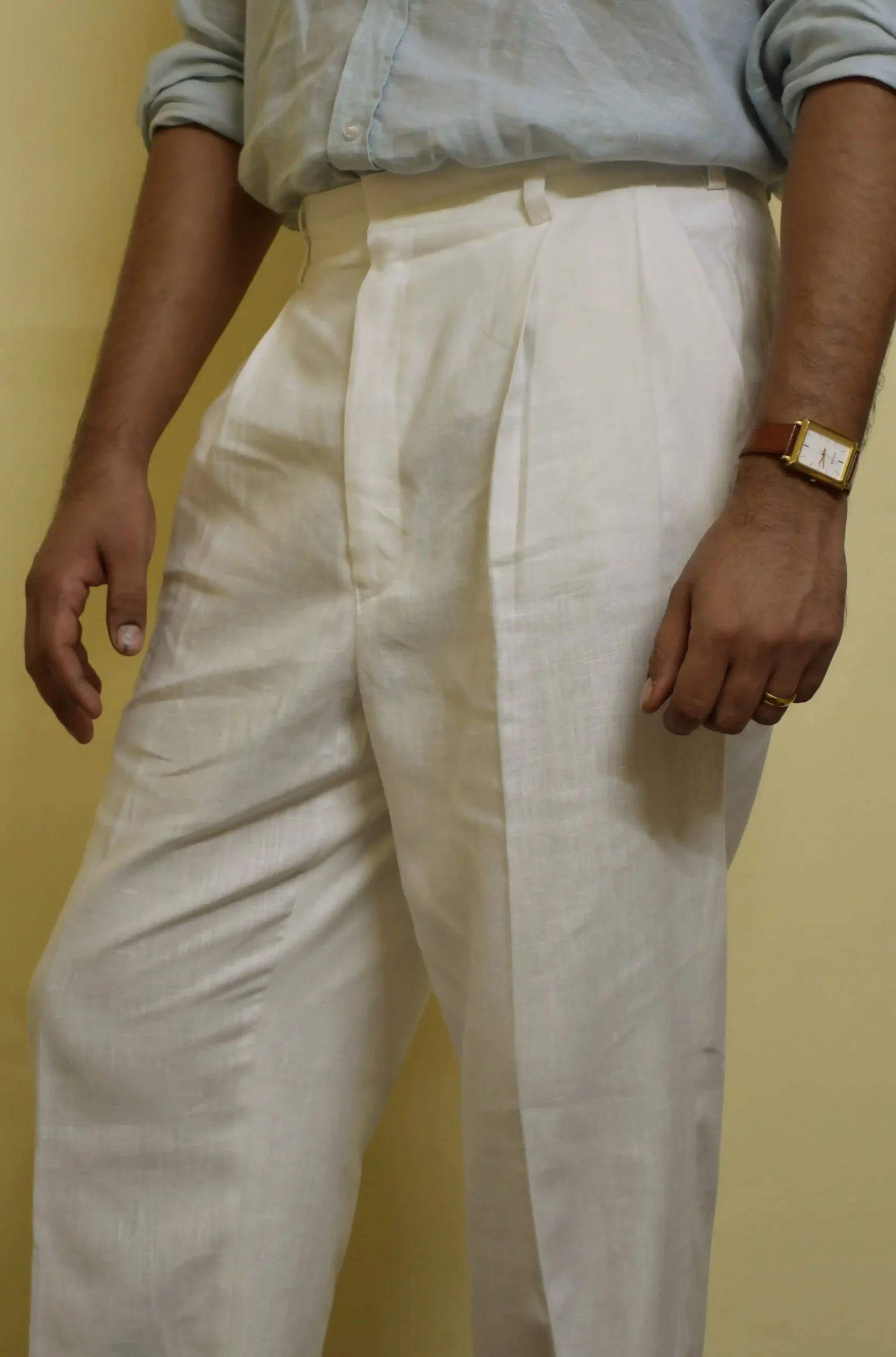 VINTAGE - CUT DOUBLE PLEATED LINEN TROUSERS - White 1 VINTAGE - CUT DOUBLE PLEATED LINEN TROUSERS - White